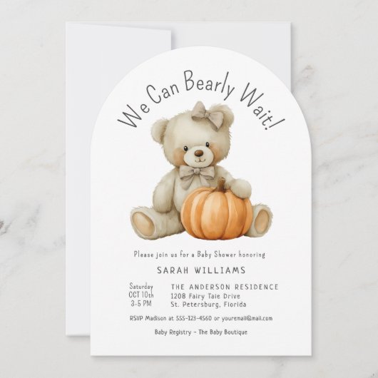 かわいいカボチャ女の子の赤ちゃんシャワーを待つことができる 招待状 (正面)