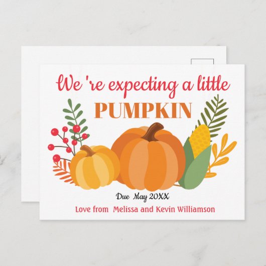かわいいカボチャ妊娠のお知らせ 案内ポストカード (正面/裏面)