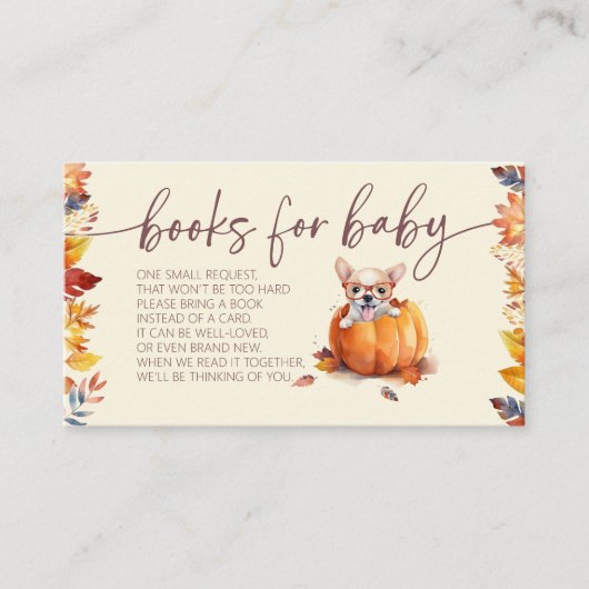 かわいいカボチャ子犬の赤ちゃんシャワーブックリクエスト エンクロージャーカード (正面)