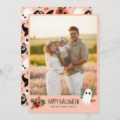 かわいいカボチャ幽霊ハッピーハローウィン写真 シーズンカード (正面/裏面)