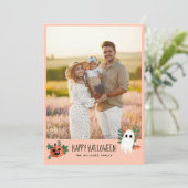 かわいいカボチャ幽霊ハッピーハローウィン写真 シーズンカード (スタンド正面)