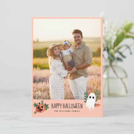 かわいいカボチャ幽霊ハッピーハローウィン写真 シーズンカード (スタンド正面)