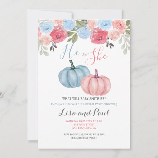 かわいいカボチャ彼と彼女のジェンダーが明かす招待状 招待状 (正面)