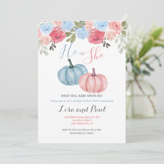 かわいいカボチャ彼と彼女のジェンダーが明かす招待状 招待状 (スタンド正面)