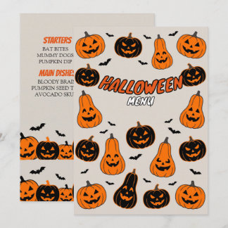 かわいいカボチャ柄のハロウィンパーティーメニューカード メニュー