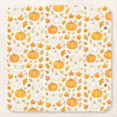 かわいいカボチャ柄 | サンクスギビング スクエアペーパーコースター (正面)