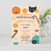 かわいいカボチャ猫キャンディハロウィンバッシュカスタムピンク 招待状 (スタンド正面)