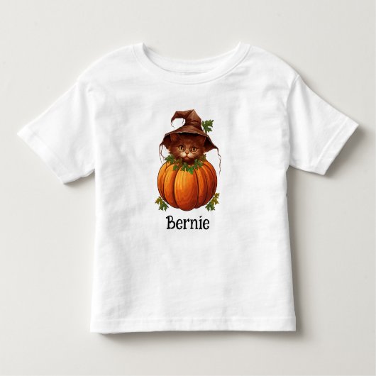 かわいいカボチャ猫ハロウィーンのカボチャのちょうちんハロウィーンの名前 トドラーTシャツ (正面)