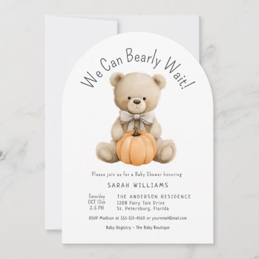 かわいいカボチャ男の子の赤ちゃんシャワーを待つことができる 招待状 (正面)