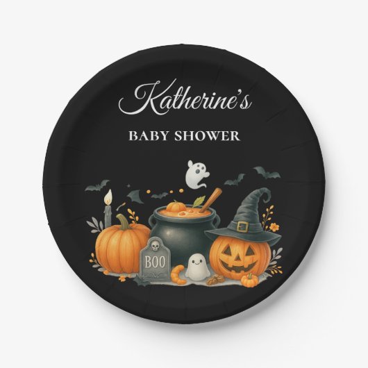 かわいいカボチャ男女兼用ハロウィーン赤ちゃんシャワー ペーパープレート (正面)
