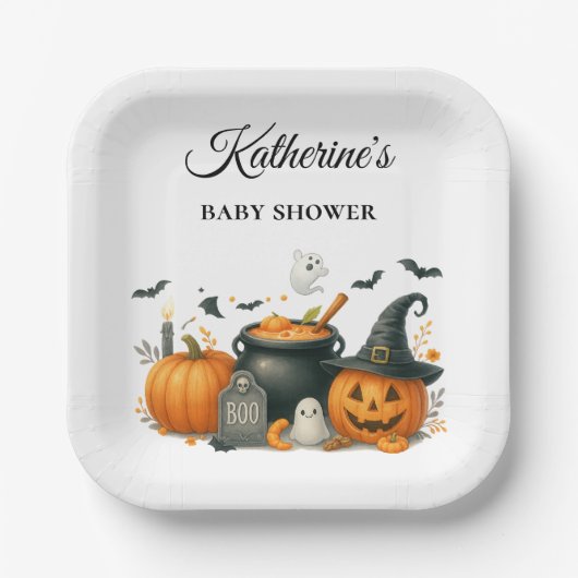 かわいいカボチャ男女兼用ハロウィーン赤ちゃんシャワー ペーパープレート (正面)