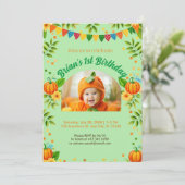 かわいいカボチャ秋の子供の最初の誕生日パーティー 招待状 (スタンド正面)