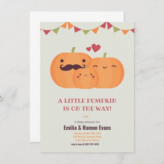 かわいいカボチャ秋の赤ちゃんシャワー招待 案内状 (正面/裏面)
