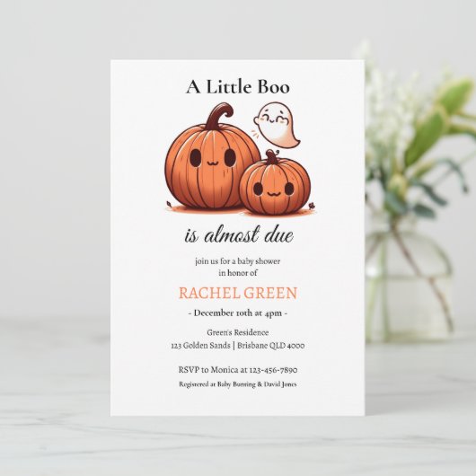 かわいいカボチャ秋ハロウィーンをテーマにした赤ちゃんシャワー 招待状 (スタンド正面)