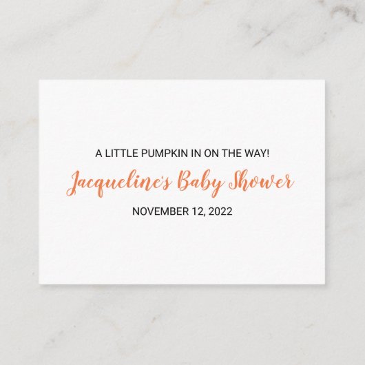 かわいいカボチャ秋秋赤ちゃんシャワー予約リクエスト エンクロージャーカード (裏面)