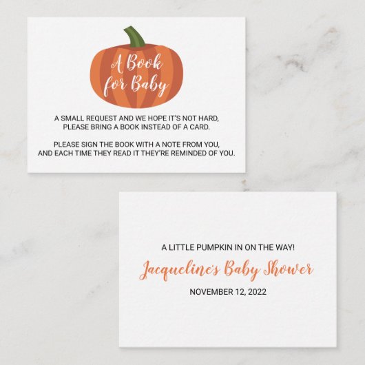 かわいいカボチャ秋秋赤ちゃんシャワー予約リクエスト エンクロージャーカード (正面/裏面)