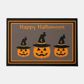 かわいいカボチャ魔女の帽子をかぶったハッピーハローウィン ドアマット (正面)