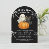 かわいいカボチャ黒猫ハロウィーンベイビーシャワー 招待状 (スタンド正面)