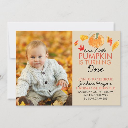 かわいいカボチャ1枚目の誕生日写真カード 招待状 (正面)