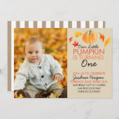 かわいいカボチャ1枚目の誕生日写真カード 招待状 (正面/裏面)