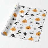 かわいいカボチャ、クモとこうもりハロウィーン ラッピングペーパー (アンロールド)