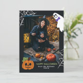 かわいいカボチャ&幽霊ハッピーハローウィン写真 シーズンカード (スタンド正面)