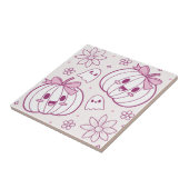 かわいいカボチャ、幽霊&花 タイル (側面)