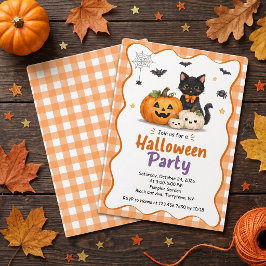 かわいいカボチャ 黒猫 キッズ ハロウィン インビテーション