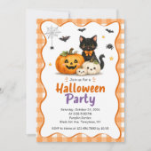 かわいいカボチャ 黒猫 キッズ ハロウィン インビテーション (正面)