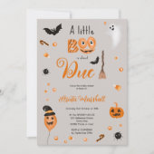 かわいいカボチャbooハロウィーン赤ちゃんシャワーグレー 招待状 (正面)