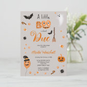 かわいいカボチャbooハロウィーン赤ちゃんシャワーグレー 招待状 (スタンド正面)