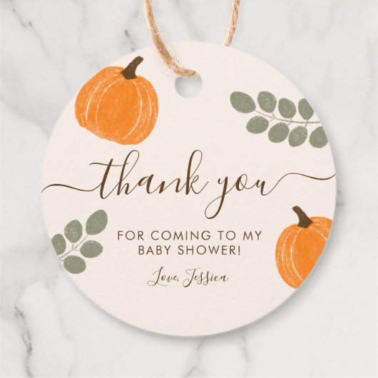 かわいいカボチャeucalyptus秋赤ちゃんシャワーありがとう フェイバータグ (裏面)