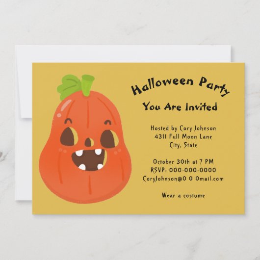 かわいいカボチャHalloween Jack o' Lanternパーティーinv 招待状 (正面)