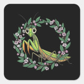 かわいいカマキリとヤマツツジの花 スクエアシール (正面)