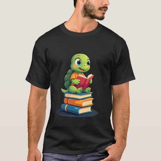 かわいいカメが本を読む (1) Tシャツ (正面)