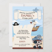 かわいいカメと船の海賊パーティー招待状 招待状 (正面)