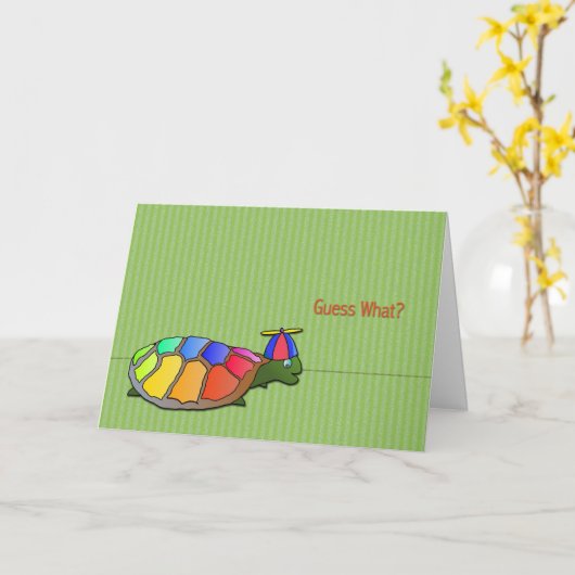 かわいいカメのエイプリル・フールカード カード (黄色い花)