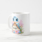 かわいいカメのカスタムネーム入り動物 コーヒーマグカップ (正面左)