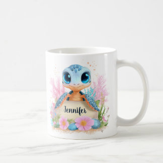 かわいいカメのカスタムネーム入り動物 コーヒーマグカップ