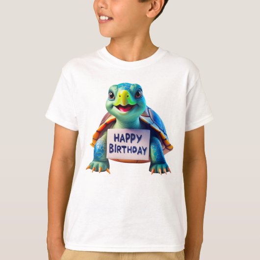 かわいいカメのキャラクター誕生日イラスト Tシャツ (正面)