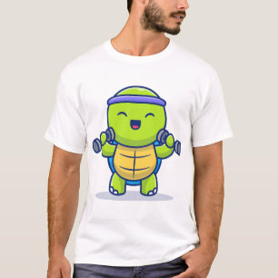 かわいいカメのダンベルイラスト Tシャツ