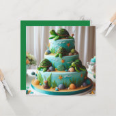 かわいいカメのテーマのデコレーション誕生日ケーキ カード (正面/裏面インサイチュ)