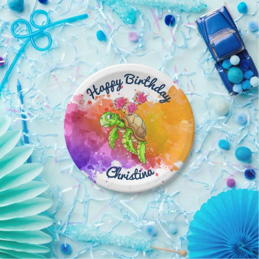 かわいいカメのパーティーは紫色をめっきします ペーパープレート (パーティー)