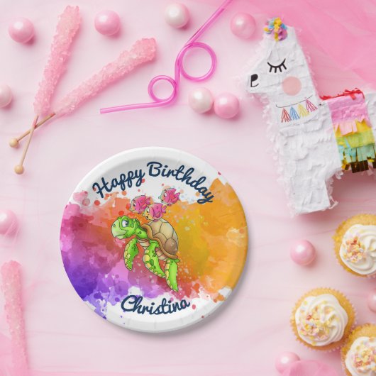 かわいいカメのパーティーは紫色をめっきします ペーパープレート (パーティー)