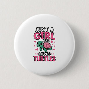 かわいいカメのベクターイラストデザイン タートルズ ガール 缶バッジ