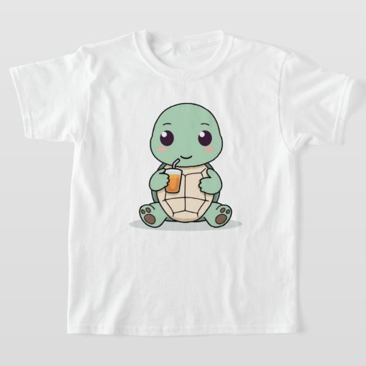 かわいいカメの子供用Tシャツ かわいい動物デザイン Tシャツ (レイダウン)