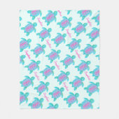 かわいいカメの水彩画名前をカスタムするアクア フリースブランケット (正面)