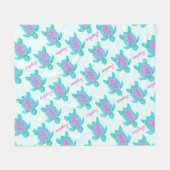 かわいいカメの水彩画名前をカスタムするアクア フリースブランケット (正面(横))