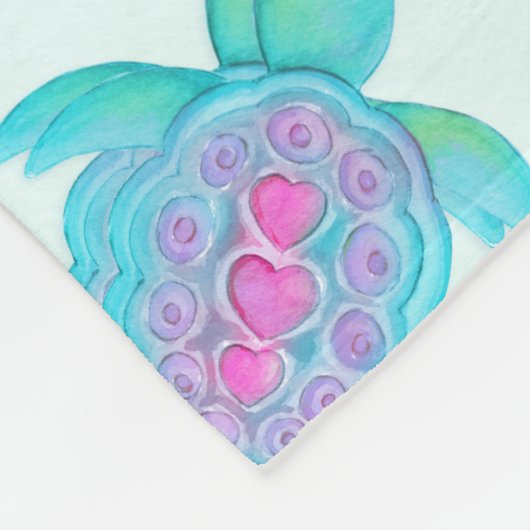 かわいいカメの水彩画名前をカスタムするアクア フリースブランケット (角)