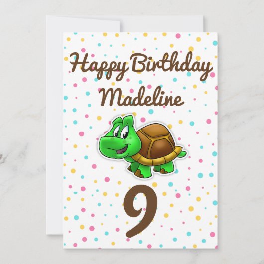 かわいいカメの水玉模様の誕生日カード カード (正面)